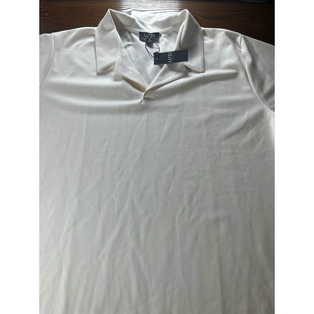 NEW BoohooMan Polo Shirt Men 4XL Beige/Cream Pullover Short Sleeve Golf Casual